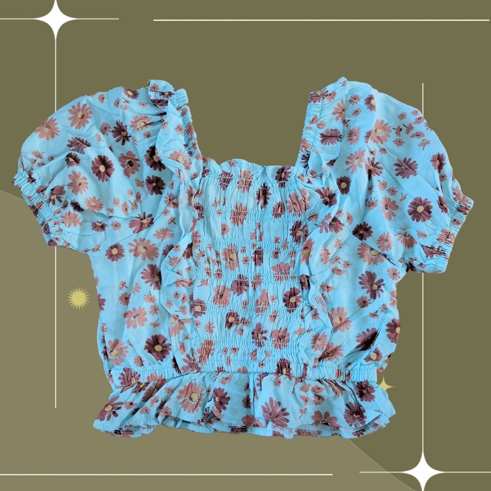 ✨ Girls Lemon Kiss Cropped Floral Shirt Size 4